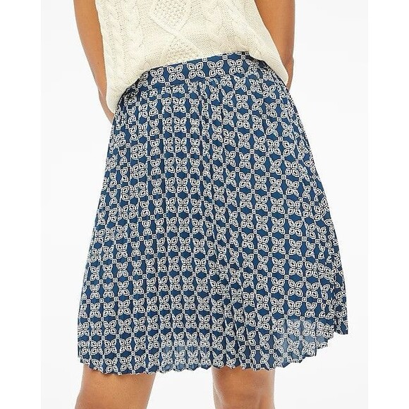 J. Crew Factory New Navy White Print Pleated Mini Skirt Preppy Feminine Size 12 - Picture 1 of 12